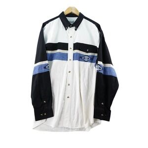 Vintage Express Rider Western Denim Shirt Mens XL Button Front Black White Aztec